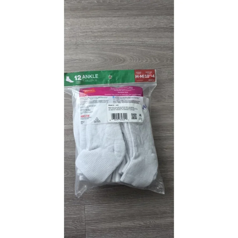 Hanes‎ Girls 11 Pairs White Ankle Socks Size M 10.5-4 Cushioned